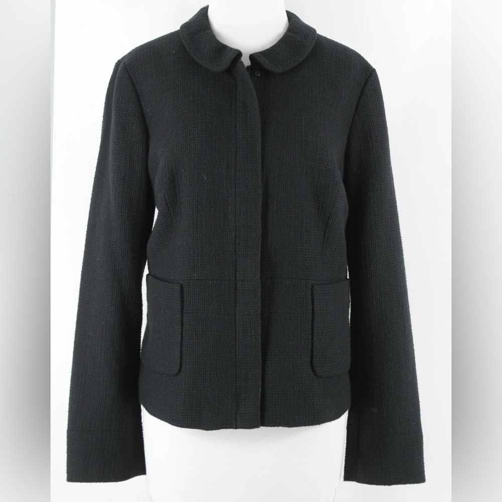 Talbots Sz 16 Black Textured Zip Snap Peplum Cotton Lined Jacket